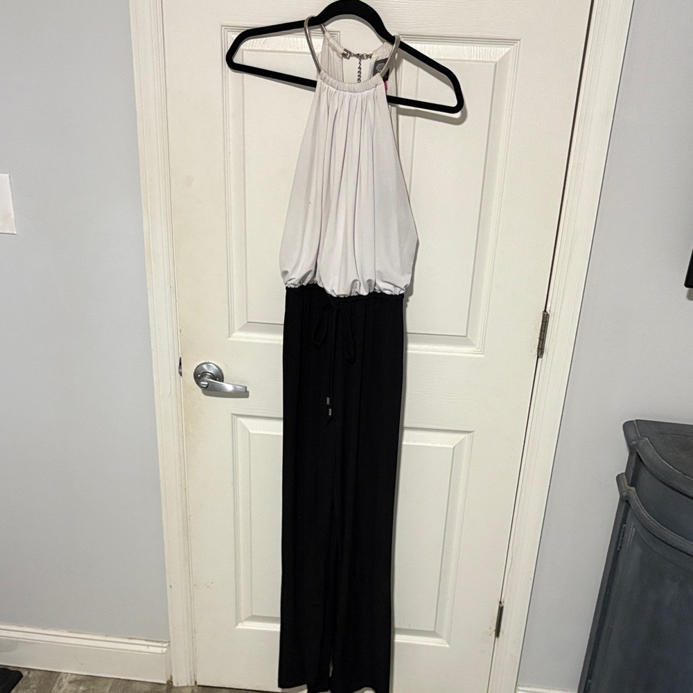 Vince Camuto Black and White Halter Jumpsuit